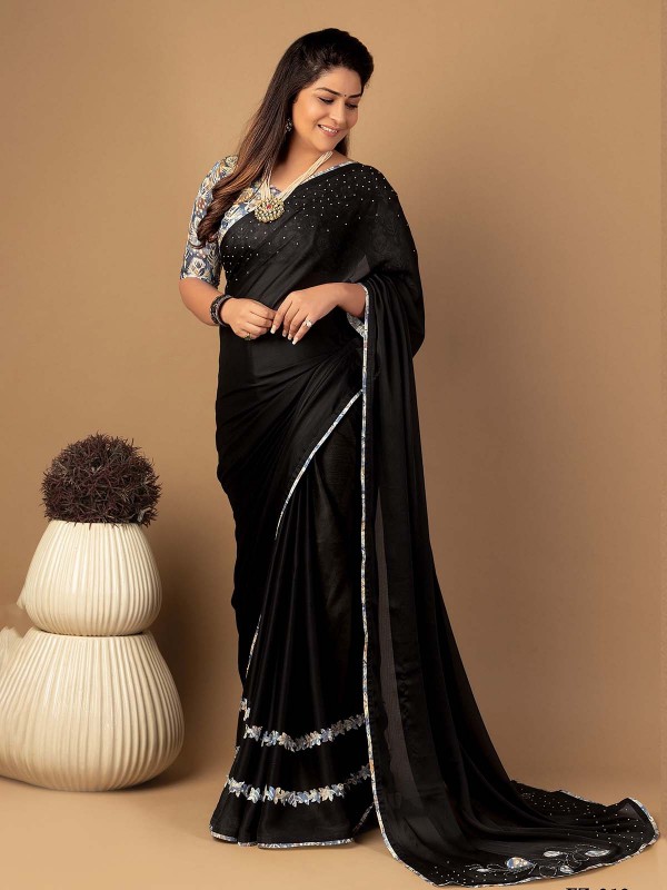 Black Fancy Dyed Digital Print Saree